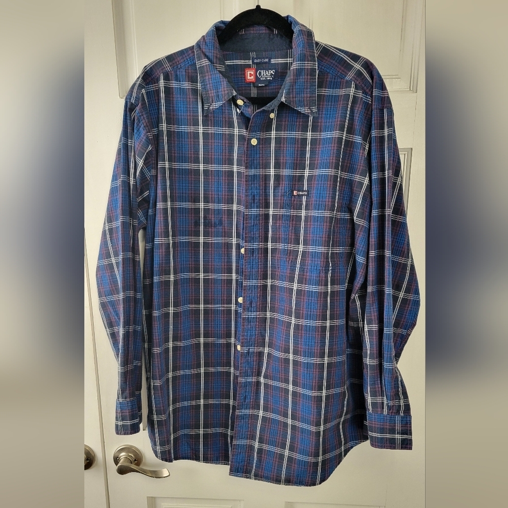 Chaps Easy Care Plaid Long Sleeve Button Down Shirt- Men's Size XL